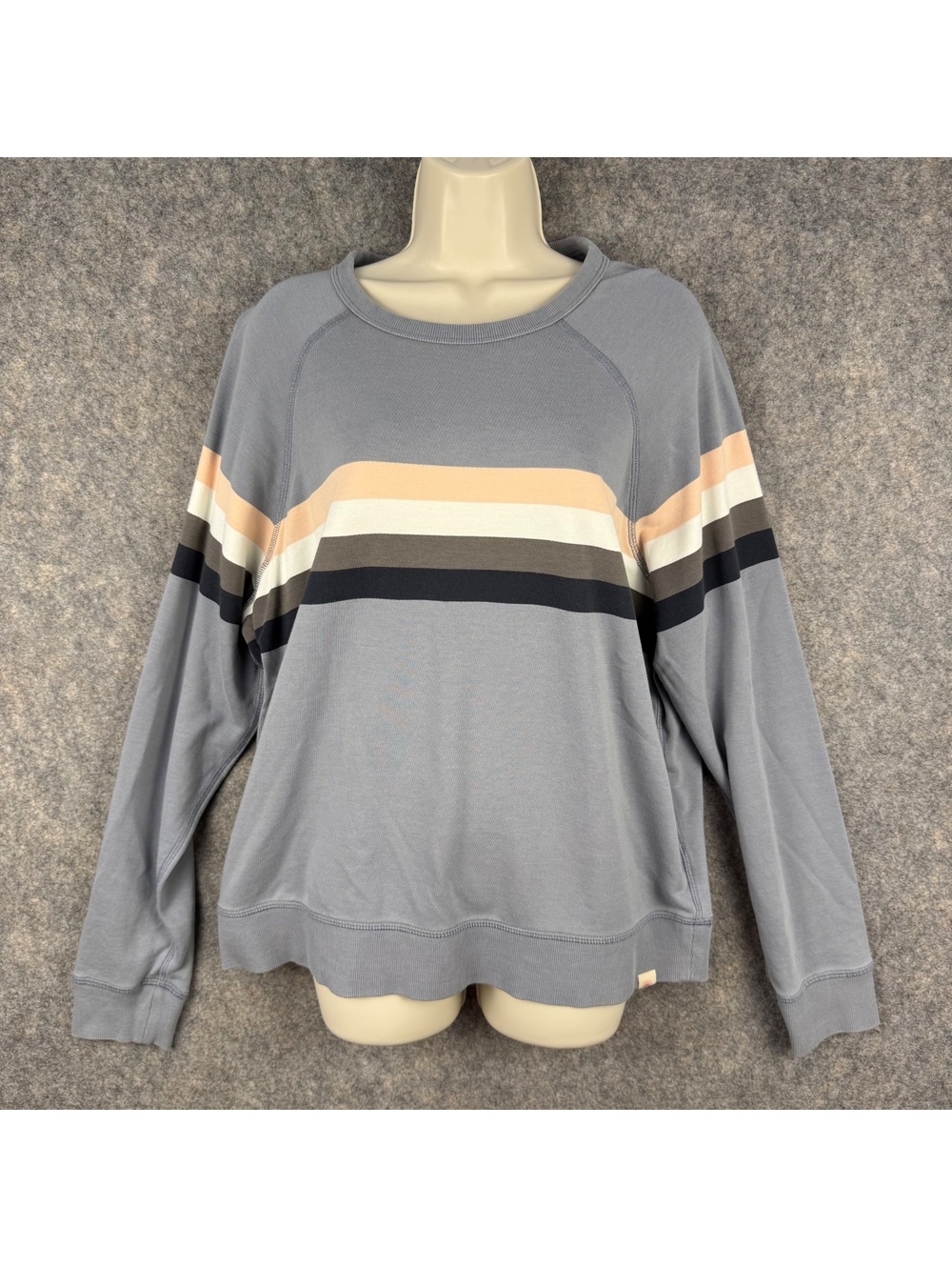 Faherty Coastal Cloud Crew Sweatshirt Blue Westward Stripe Women Size Medium 746
